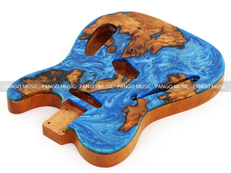 One-of-a-Kind Tele Thinline Style Pickguard-Ready Electric Guitar Body with EpoxyBurl Top & F-Hole (TRP-009)