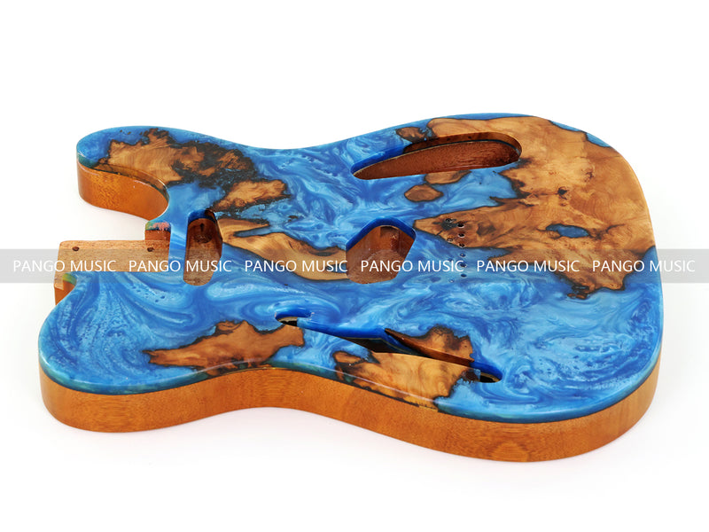One-of-a-Kind Tele Thinline Style Pickguard-Ready Electric Guitar Body with EpoxyBurl Top & F-Hole (TRP-009)