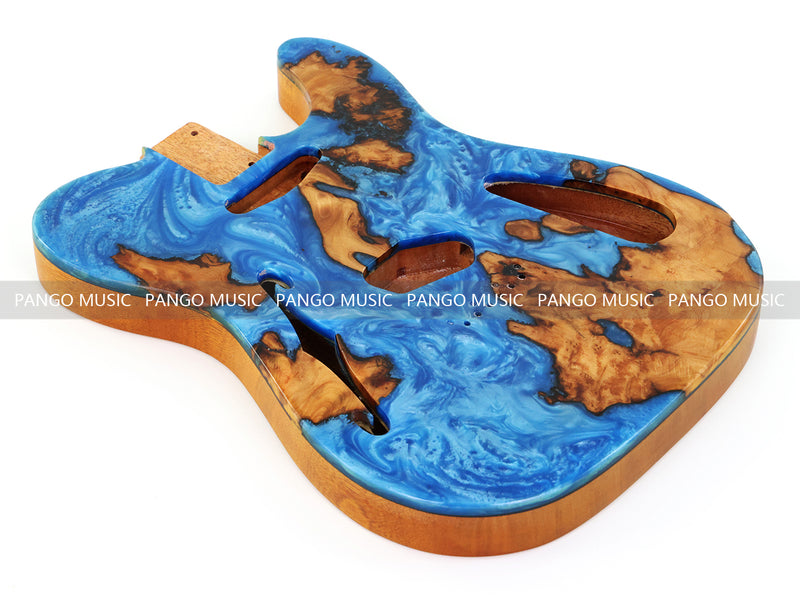 One-of-a-Kind Tele Thinline Style Pickguard-Ready Electric Guitar Body with EpoxyBurl Top & F-Hole (TRP-009)
