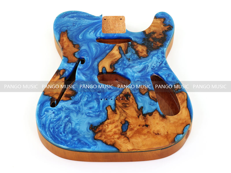 One-of-a-Kind Tele Thinline Style Pickguard-Ready Electric Guitar Body with EpoxyBurl Top & F-Hole (TRP-009)