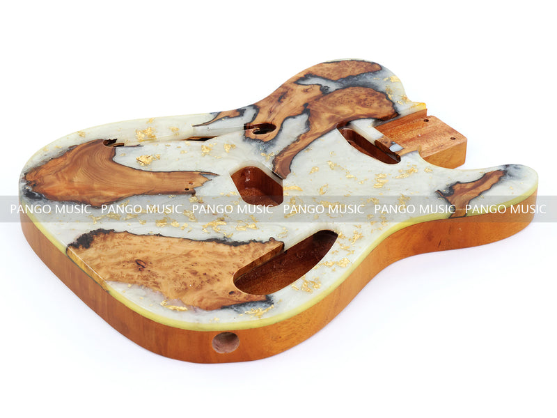 One-of-a-Kind Tele Thinline Style Pickguard-Ready Electric Guitar Body with EpoxyBurl Top & F-Hole (TRP-010)