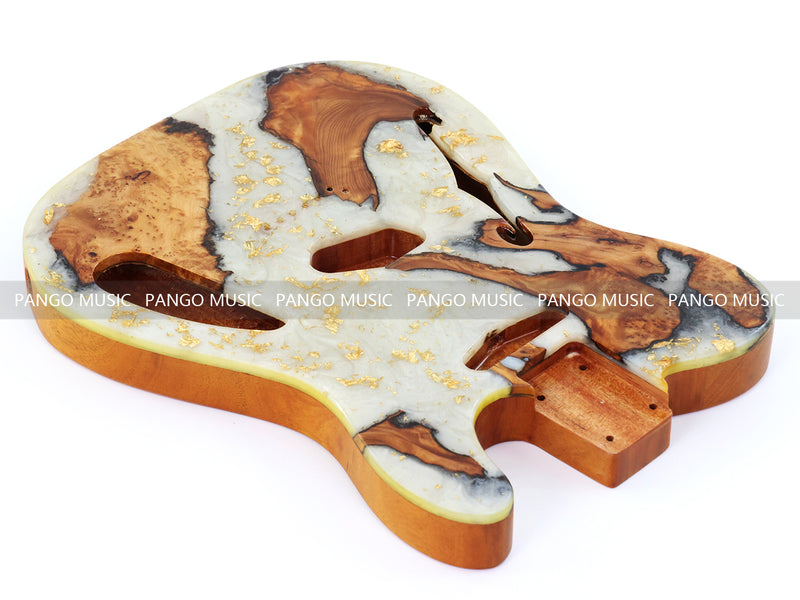 One-of-a-Kind Tele Thinline Style Pickguard-Ready Electric Guitar Body with EpoxyBurl Top & F-Hole (TRP-010)