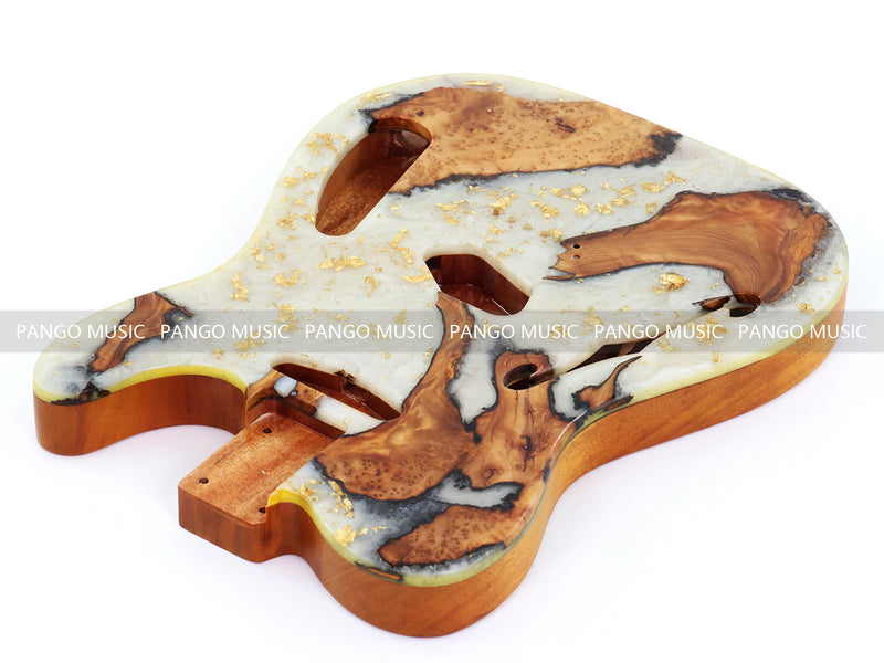 One-of-a-Kind Tele Thinline Style Pickguard-Ready Electric Guitar Body with EpoxyBurl Top & F-Hole (TRP-010)