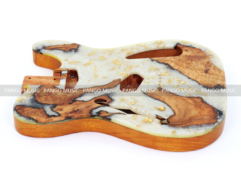 One-of-a-Kind Tele Thinline Style Pickguard-Ready Electric Guitar Body with EpoxyBurl Top & F-Hole (TRP-010)