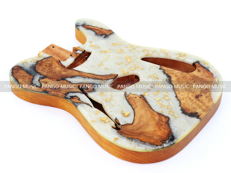 One-of-a-Kind Tele Thinline Style Pickguard-Ready Electric Guitar Body with EpoxyBurl Top & F-Hole (TRP-010)