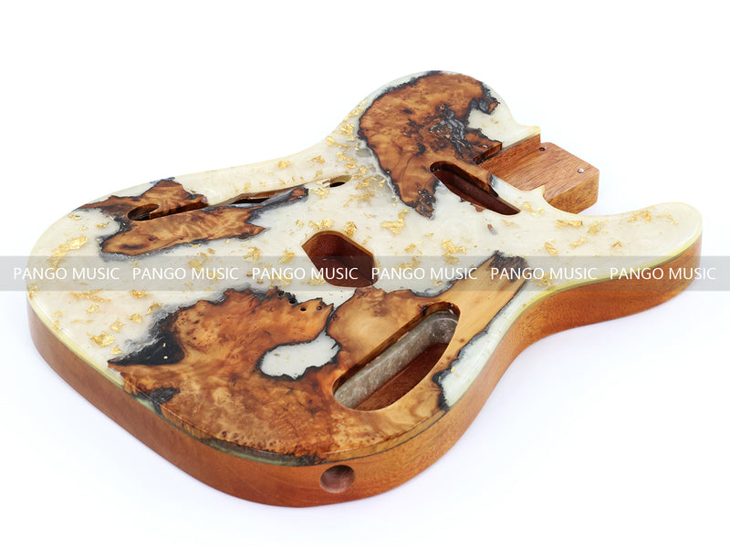 One-of-a-Kind Tele Thinline Style Pickguard-Ready Electric Guitar Body with EpoxyBurl Top & F-Hole (TRP-011)