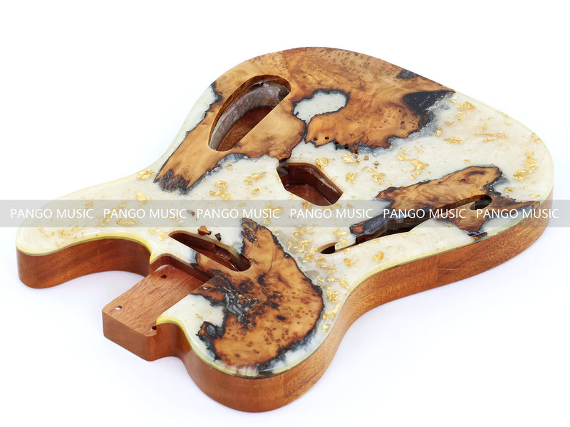 One-of-a-Kind Tele Thinline Style Pickguard-Ready Electric Guitar Body with EpoxyBurl Top & F-Hole (TRP-011)
