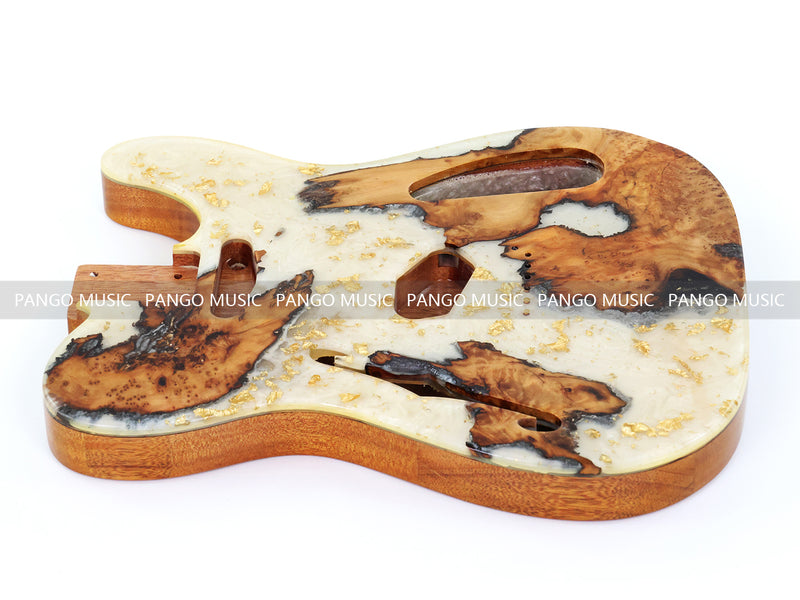 One-of-a-Kind Tele Thinline Style Pickguard-Ready Electric Guitar Body with EpoxyBurl Top & F-Hole (TRP-011)