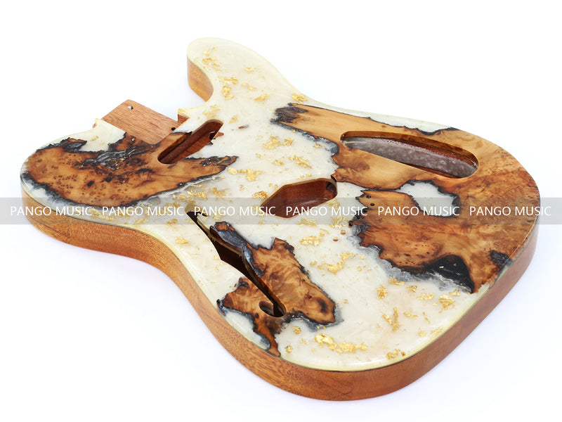 One-of-a-Kind Tele Thinline Style Pickguard-Ready Electric Guitar Body with EpoxyBurl Top & F-Hole (TRP-011)
