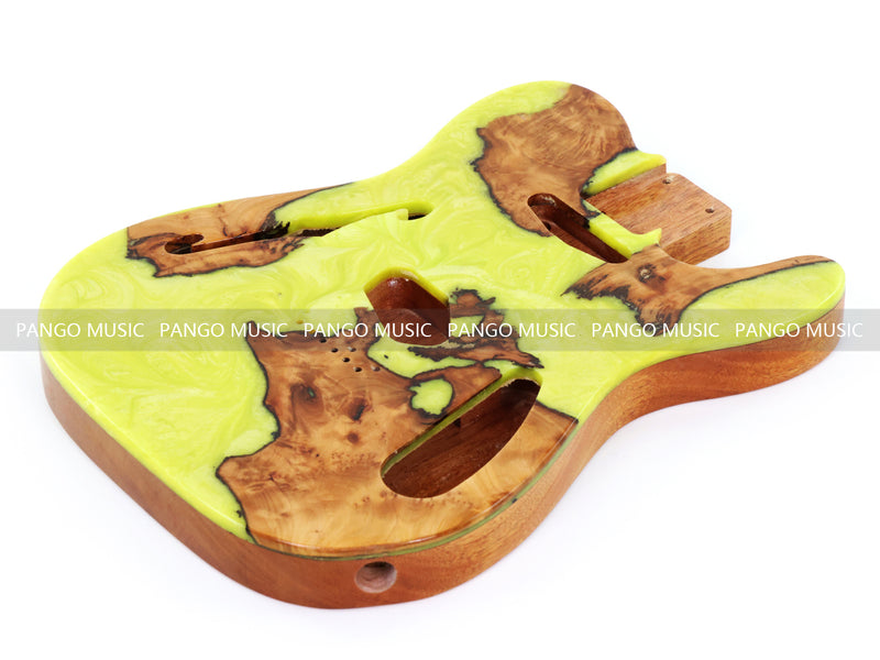 One-of-a-Kind Tele Thinline Style Pickguard-Ready Electric Guitar Body with EpoxyBurl Top & F-Hole (TRP-012)