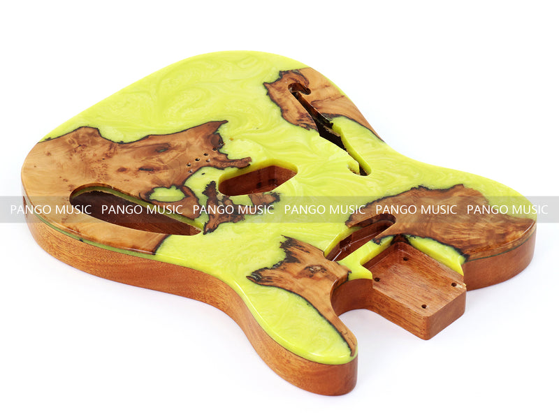 One-of-a-Kind Tele Thinline Style Pickguard-Ready Electric Guitar Body with EpoxyBurl Top & F-Hole (TRP-012)