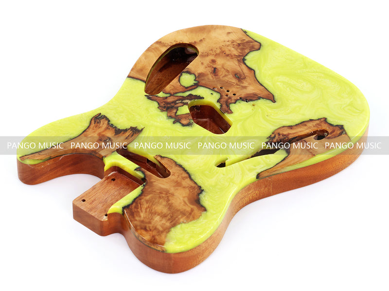 One-of-a-Kind Tele Thinline Style Pickguard-Ready Electric Guitar Body with EpoxyBurl Top & F-Hole (TRP-012)