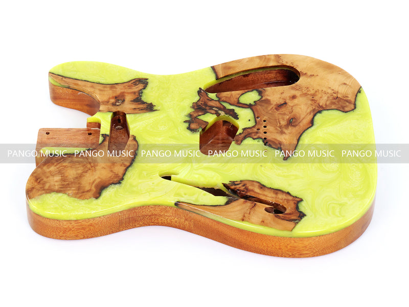 One-of-a-Kind Tele Thinline Style Pickguard-Ready Electric Guitar Body with EpoxyBurl Top & F-Hole (TRP-012)
