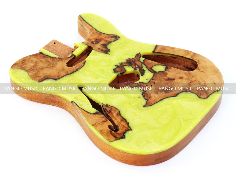 One-of-a-Kind Tele Thinline Style Pickguard-Ready Electric Guitar Body with EpoxyBurl Top & F-Hole (TRP-012)
