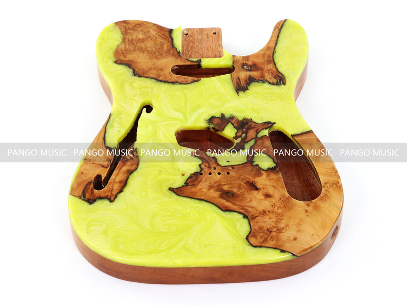 One-of-a-Kind Tele Thinline Style Pickguard-Ready Electric Guitar Body with EpoxyBurl Top & F-Hole (TRP-012)