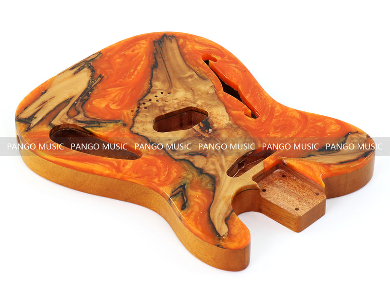 One-of-a-Kind Tele Thinline Style Pickguard-Ready Electric Guitar Body with EpoxyBurl Top & F-Hole (TRP-013)