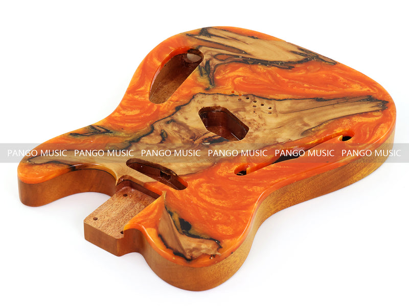 One-of-a-Kind Tele Thinline Style Pickguard-Ready Electric Guitar Body with EpoxyBurl Top & F-Hole (TRP-013)