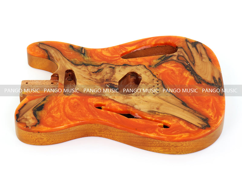 One-of-a-Kind Tele Thinline Style Pickguard-Ready Electric Guitar Body with EpoxyBurl Top & F-Hole (TRP-013)