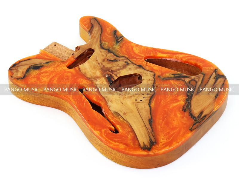 One-of-a-Kind Tele Thinline Style Pickguard-Ready Electric Guitar Body with EpoxyBurl Top & F-Hole (TRP-013)