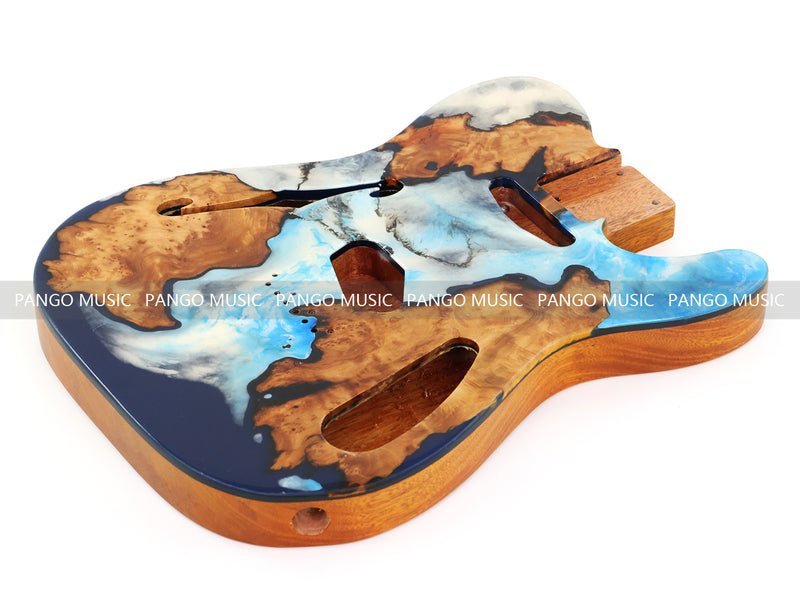 One-of-a-Kind Tele Thinline Style Pickguard-Ready Electric Guitar Body with EpoxyBurl Top & F-Hole (TRP-014)