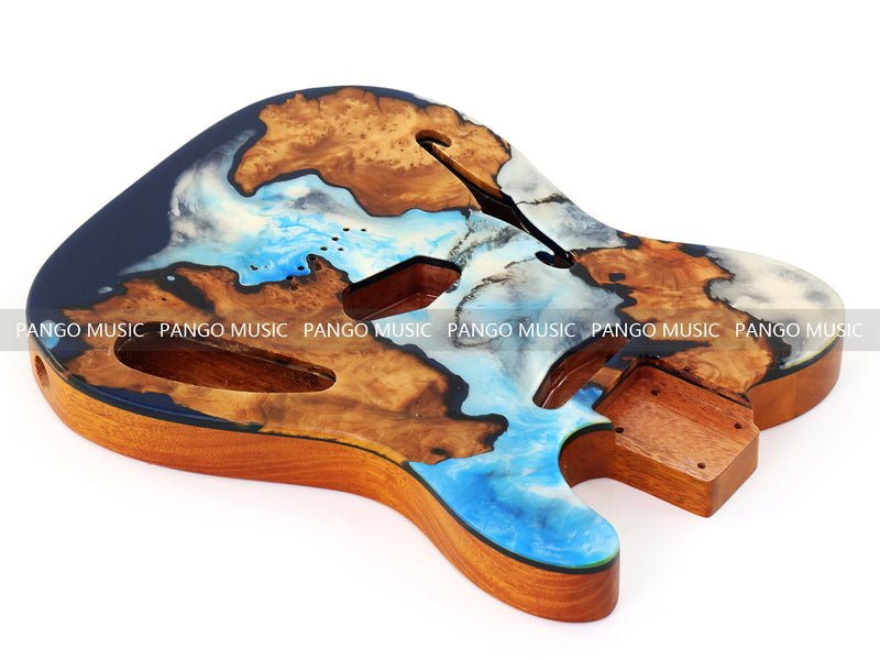 One-of-a-Kind Tele Thinline Style Pickguard-Ready Electric Guitar Body with EpoxyBurl Top & F-Hole (TRP-014)