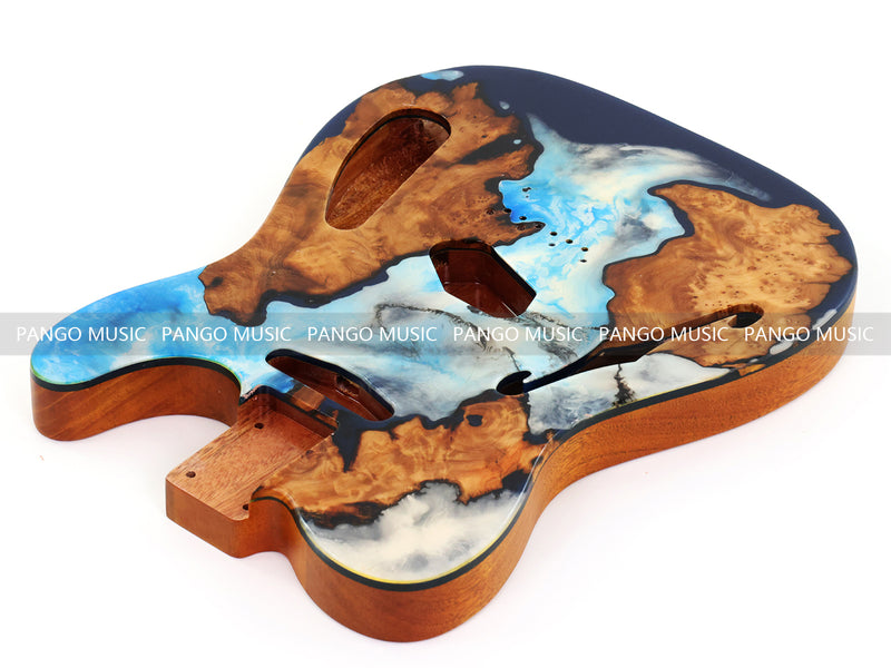 One-of-a-Kind Tele Thinline Style Pickguard-Ready Electric Guitar Body with EpoxyBurl Top & F-Hole (TRP-014)