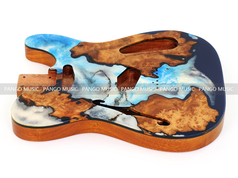 One-of-a-Kind Tele Thinline Style Pickguard-Ready Electric Guitar Body with EpoxyBurl Top & F-Hole (TRP-014)