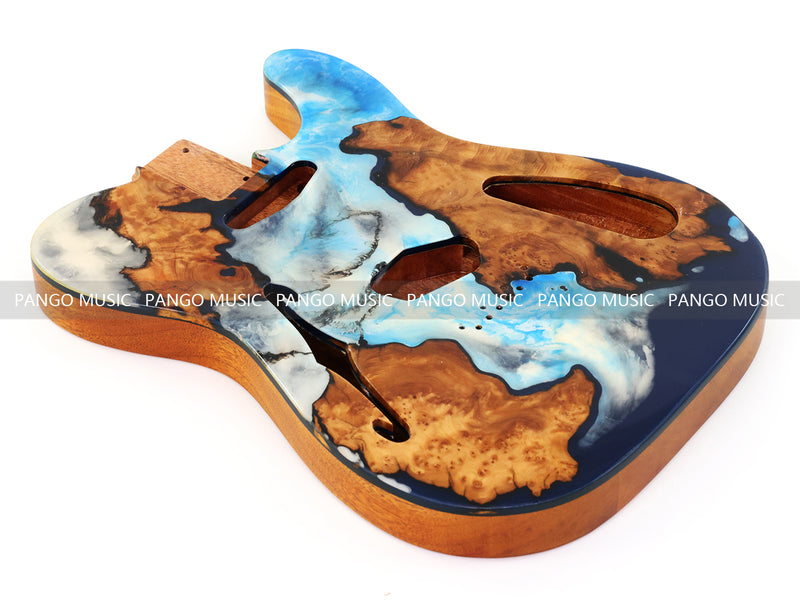 One-of-a-Kind Tele Thinline Style Pickguard-Ready Electric Guitar Body with EpoxyBurl Top & F-Hole (TRP-014)