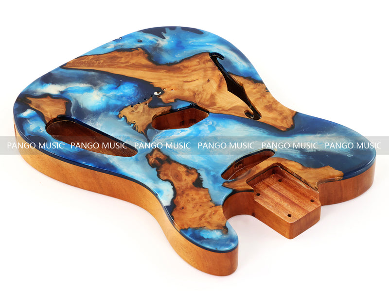 One-of-a-Kind Tele Thinline Style Pickguard-Ready Electric Guitar Body with EpoxyBurl Top & F-Hole (TRP-015)