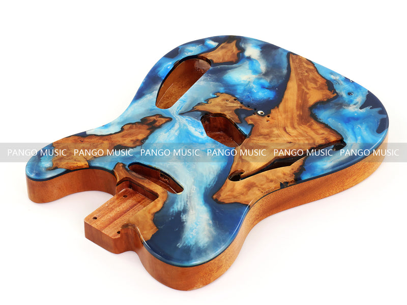 One-of-a-Kind Tele Thinline Style Pickguard-Ready Electric Guitar Body with EpoxyBurl Top & F-Hole (TRP-015)