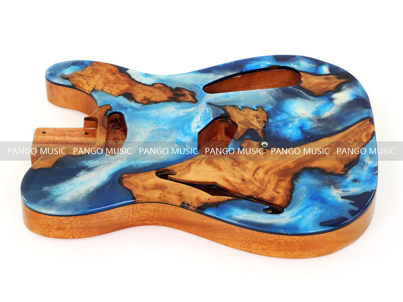 One-of-a-Kind Tele Thinline Style Pickguard-Ready Electric Guitar Body with EpoxyBurl Top & F-Hole (TRP-015)