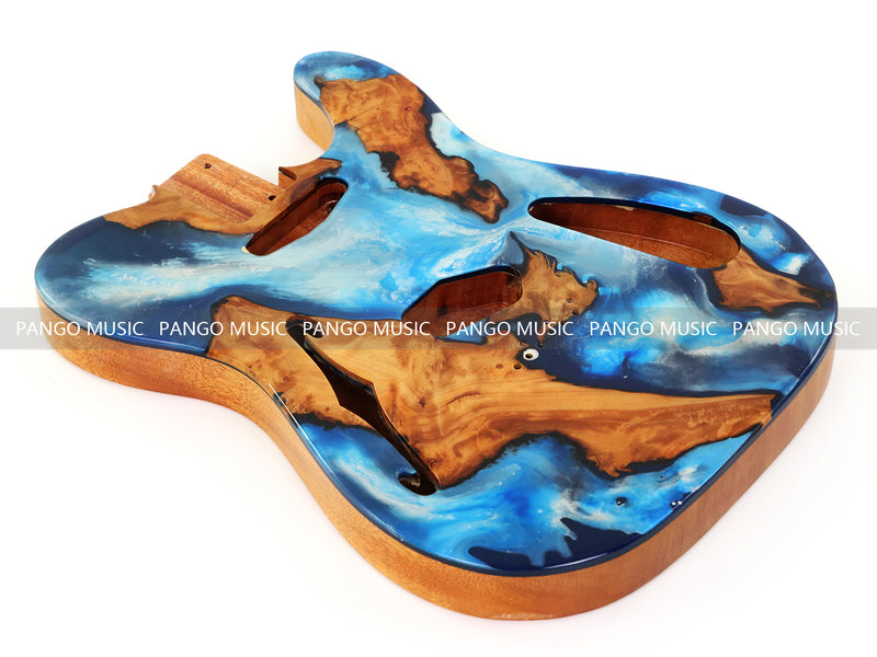 One-of-a-Kind Tele Thinline Style Pickguard-Ready Electric Guitar Body with EpoxyBurl Top & F-Hole (TRP-015)