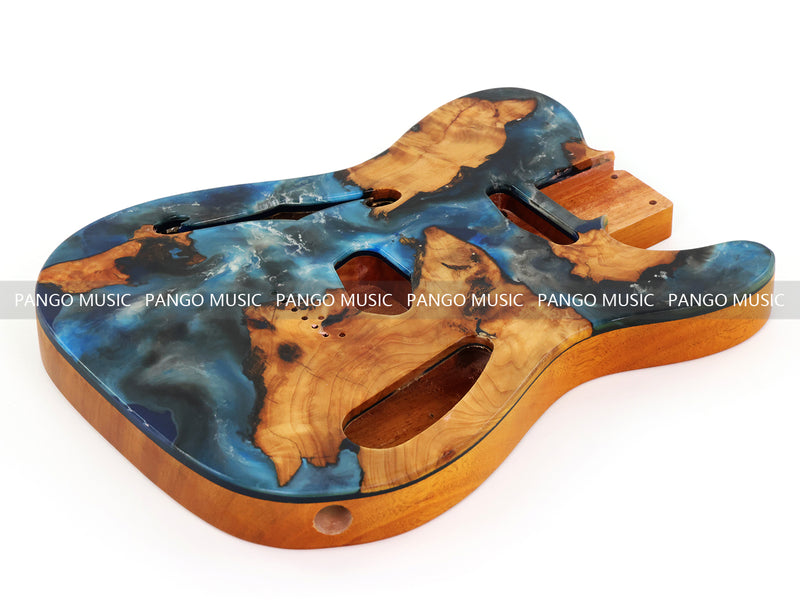 One-of-a-Kind Tele Thinline Style Pickguard-Ready Electric Guitar Body with EpoxyBurl Top & F-Hole (TRP-016)