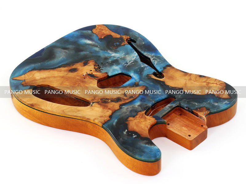 One-of-a-Kind Tele Thinline Style Pickguard-Ready Electric Guitar Body with EpoxyBurl Top & F-Hole (TRP-016)