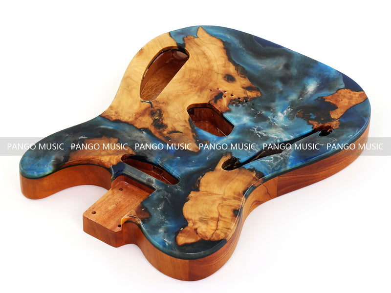 One-of-a-Kind Tele Thinline Style Pickguard-Ready Electric Guitar Body with EpoxyBurl Top & F-Hole (TRP-016)