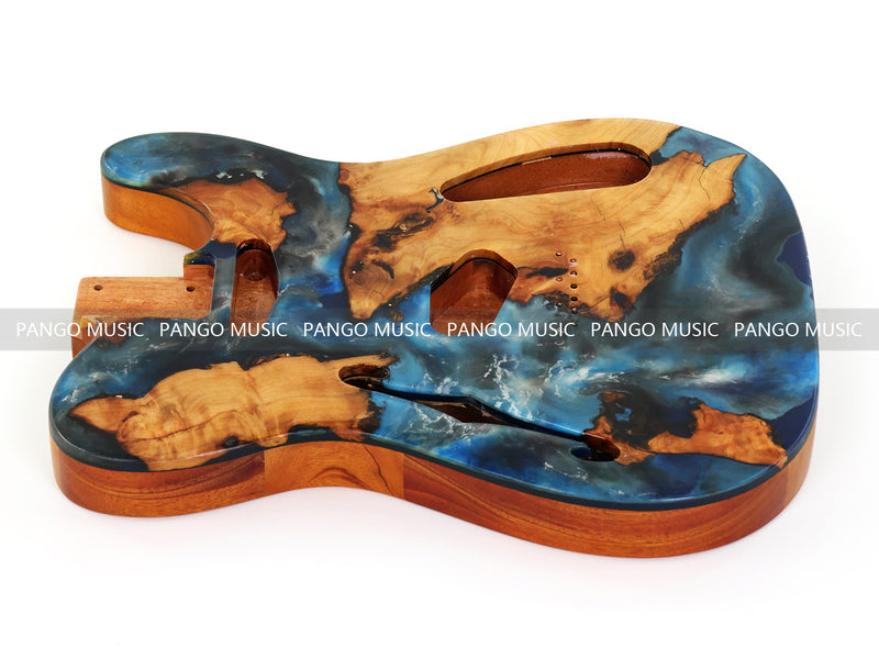 One-of-a-Kind Tele Thinline Style Pickguard-Ready Electric Guitar Body with EpoxyBurl Top & F-Hole (TRP-016)
