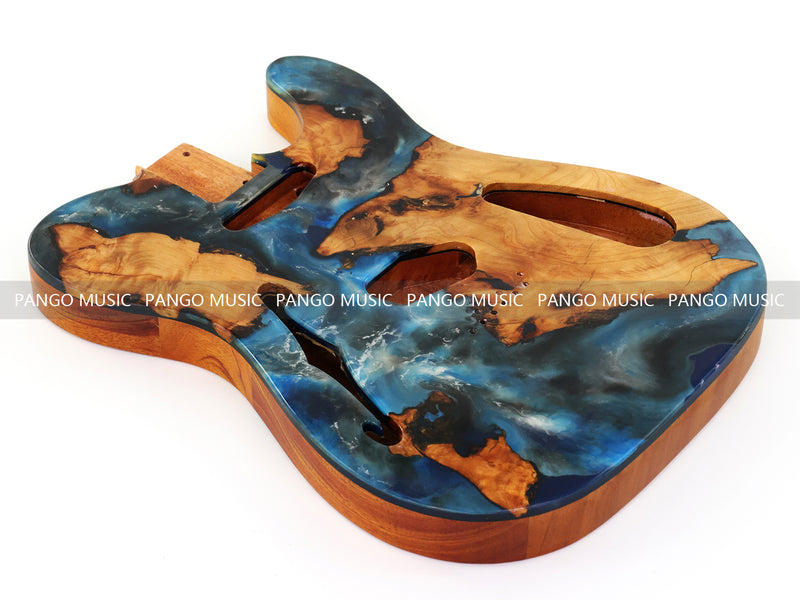 One-of-a-Kind Tele Thinline Style Pickguard-Ready Electric Guitar Body with EpoxyBurl Top & F-Hole (TRP-016)