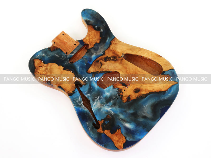 One-of-a-Kind Tele Thinline Style Pickguard-Ready Electric Guitar Body with EpoxyBurl Top & F-Hole (TRP-016)