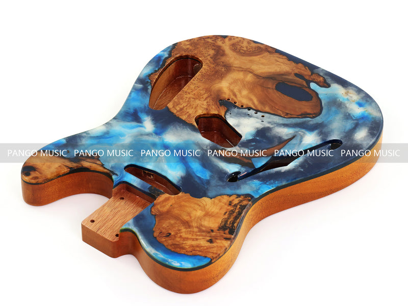 One-of-a-Kind Tele Thinline Style Pickguard-Ready Electric Guitar Body with EpoxyBurl Top & F-Hole (TRP-017)