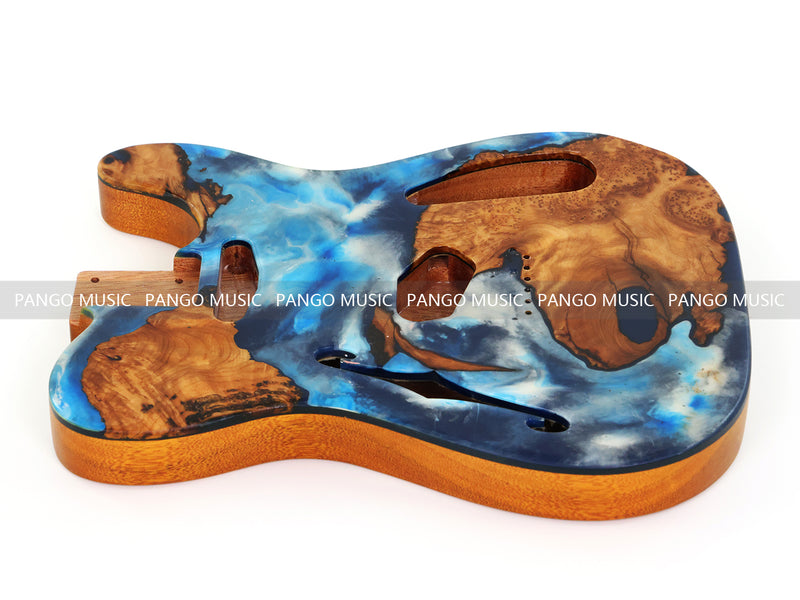 One-of-a-Kind Tele Thinline Style Pickguard-Ready Electric Guitar Body with EpoxyBurl Top & F-Hole (TRP-017)