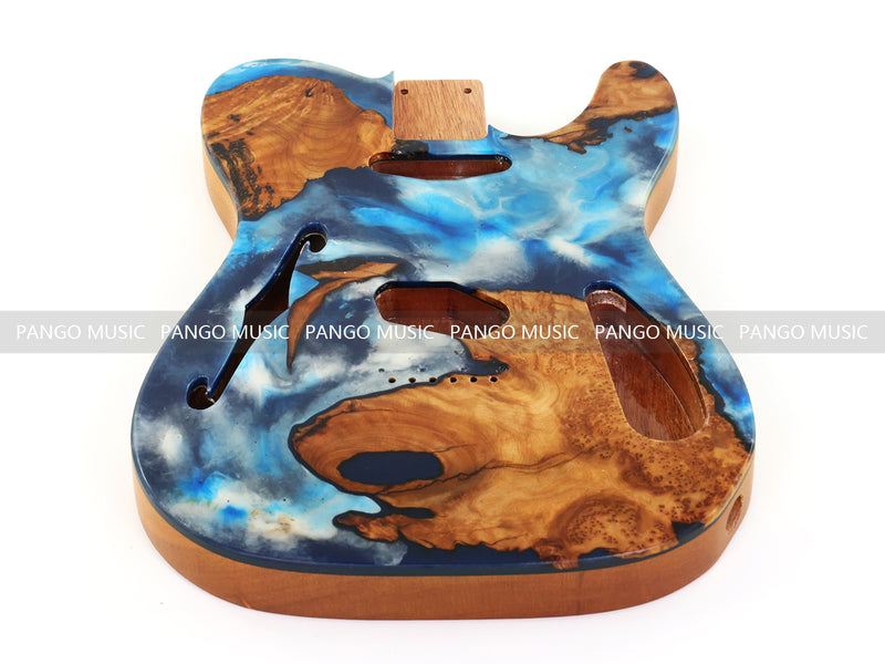 One-of-a-Kind Tele Thinline Style Pickguard-Ready Electric Guitar Body with EpoxyBurl Top & F-Hole (TRP-017)