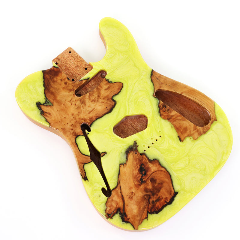 One-of-a-Kind Tele Thinline Style Pickguard-Ready Electric Guitar Body with EpoxyBurl Top & F-Hole (TRP-018)