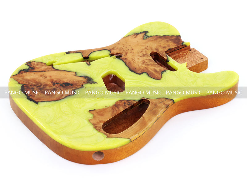 One-of-a-Kind Tele Thinline Style Pickguard-Ready Electric Guitar Body with EpoxyBurl Top & F-Hole (TRP-018)