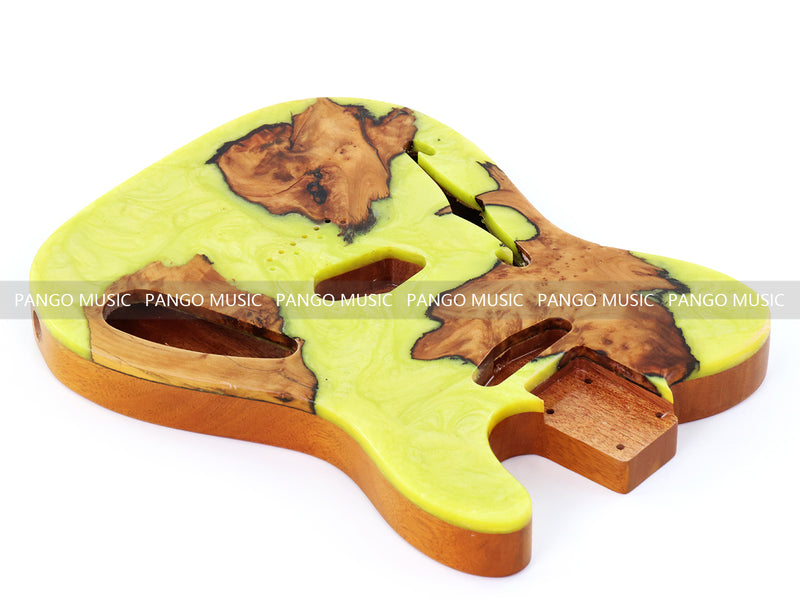 One-of-a-Kind Tele Thinline Style Pickguard-Ready Electric Guitar Body with EpoxyBurl Top & F-Hole (TRP-018)