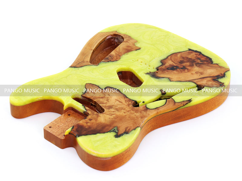 One-of-a-Kind Tele Thinline Style Pickguard-Ready Electric Guitar Body with EpoxyBurl Top & F-Hole (TRP-018)