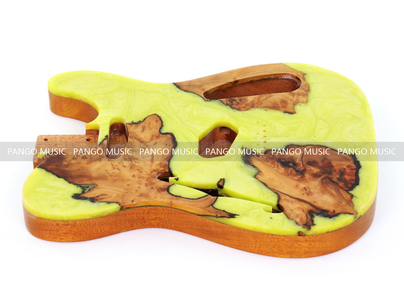 One-of-a-Kind Tele Thinline Style Pickguard-Ready Electric Guitar Body with EpoxyBurl Top & F-Hole (TRP-018)