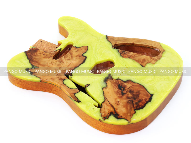One-of-a-Kind Tele Thinline Style Pickguard-Ready Electric Guitar Body with EpoxyBurl Top & F-Hole (TRP-018)