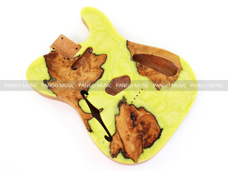 One-of-a-Kind Tele Thinline Style Pickguard-Ready Electric Guitar Body with EpoxyBurl Top & F-Hole (TRP-018)