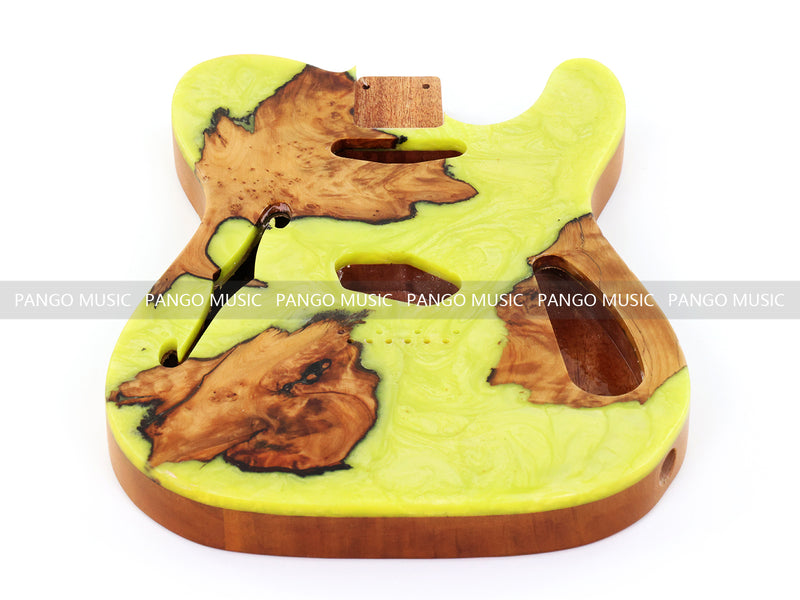 One-of-a-Kind Tele Thinline Style Pickguard-Ready Electric Guitar Body with EpoxyBurl Top & F-Hole (TRP-018)