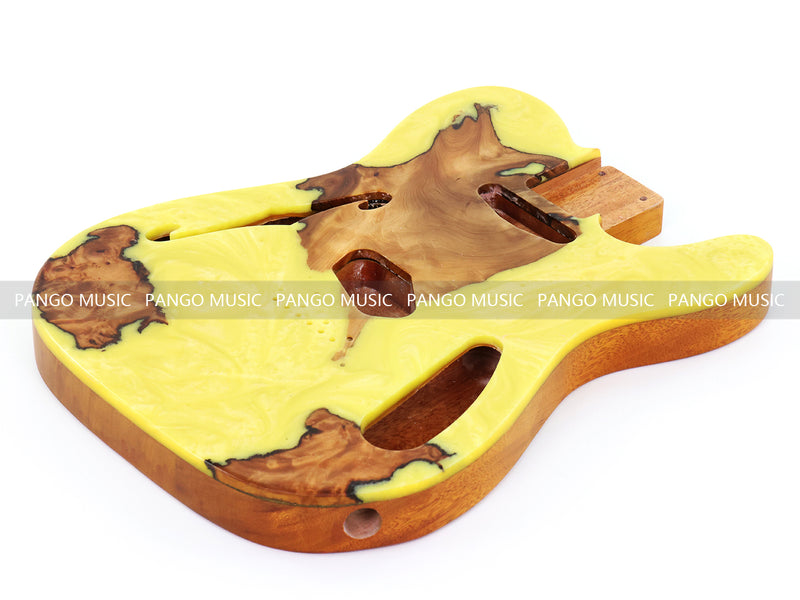 One-of-a-Kind Tele Thinline Style Pickguard-Ready Electric Guitar Body with EpoxyBurl Top & F-Hole (TRP-019)